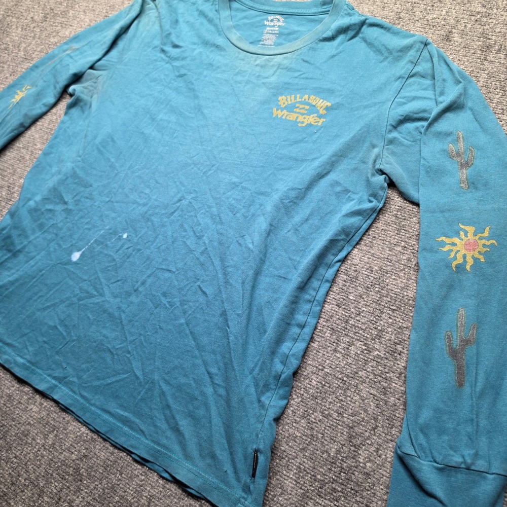 Billabong x Wrangler Mens Large Blue Organic Cotton Long Sleeve Graphic T-Shirt